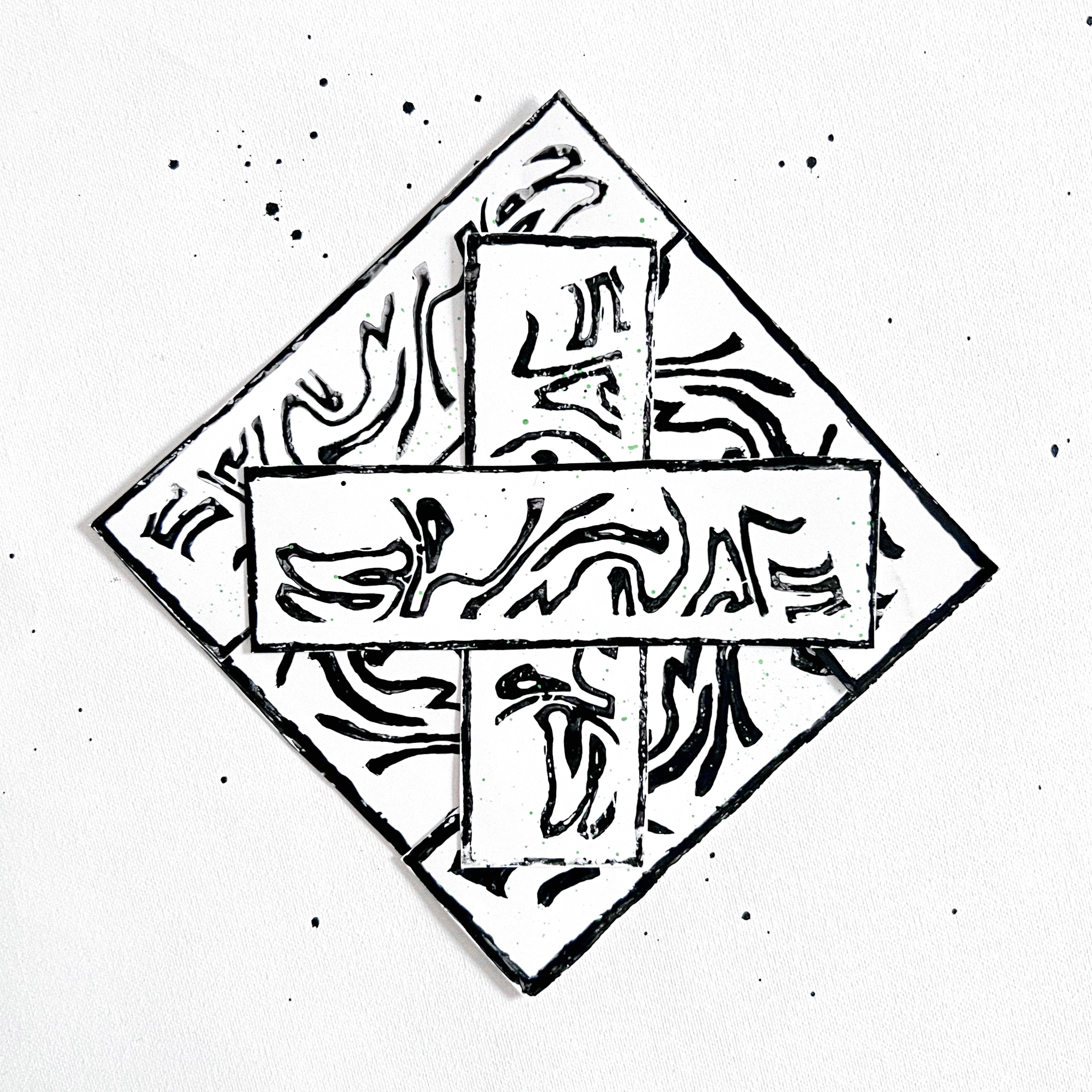 Sticker design — black and white diamond and cross graffiti-style graphic